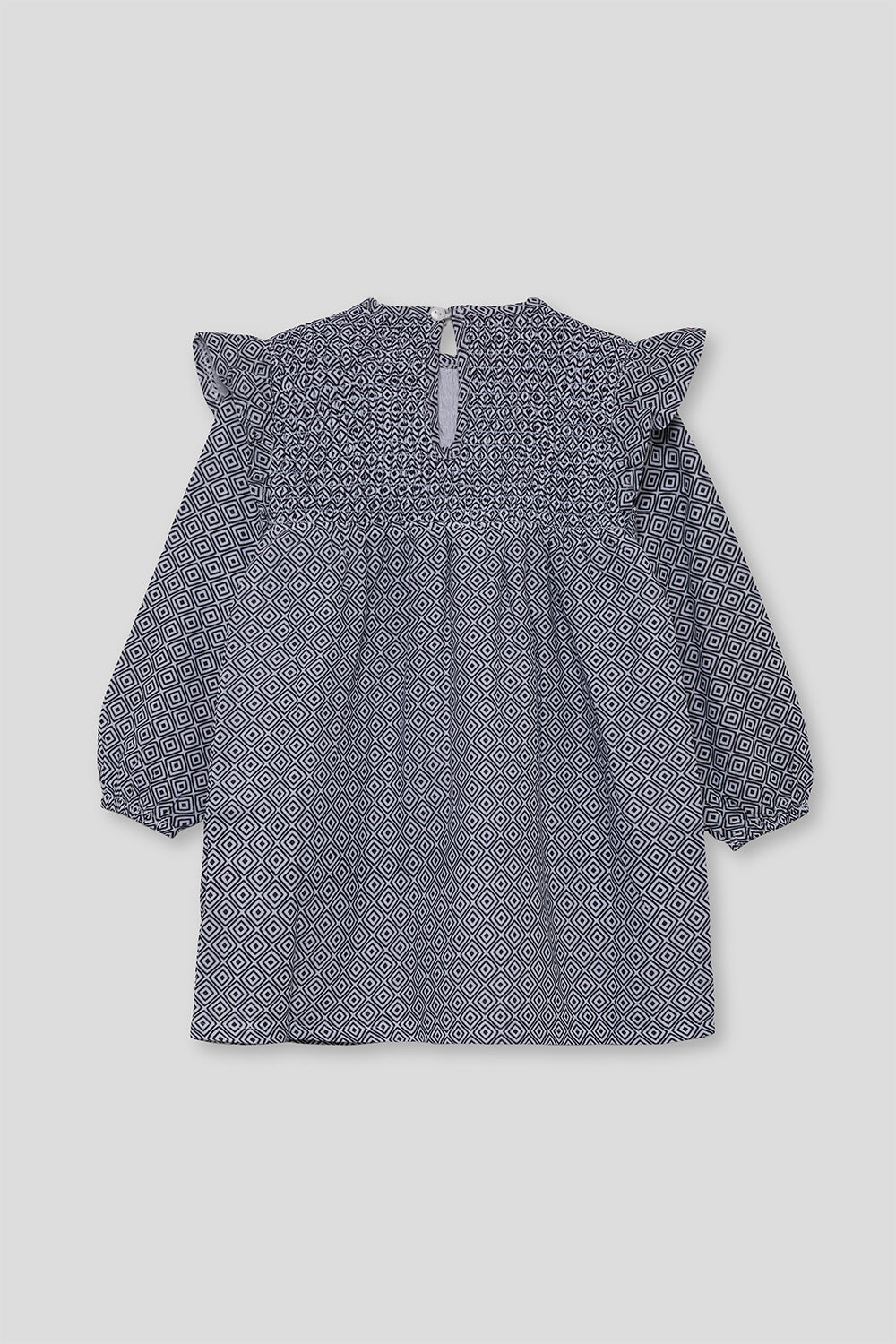 Vestido Niña Azul Marino y Blanco con Estampado Geométrico 2-16 Años 366019 | Siju Moda Infantil