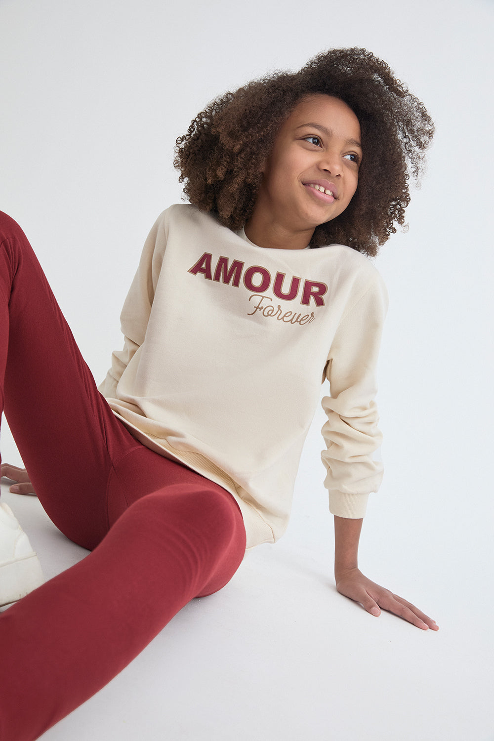 Conjunto Niña Crudo y Burdeos Sudadera “Amour Forever” 2-16 Años | Ref. 366035 | Siju Moda Infantil