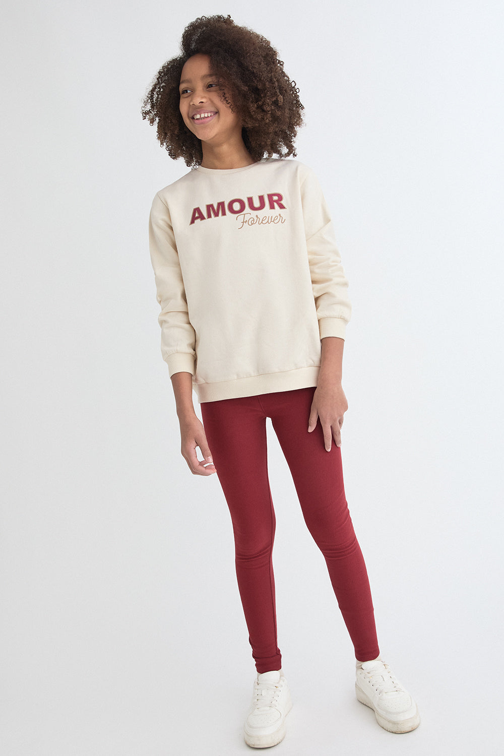 Conjunto Niña Crudo y Burdeos Sudadera “Amour Forever” 2-16 Años | Ref. 366035 | Siju Moda Infantil