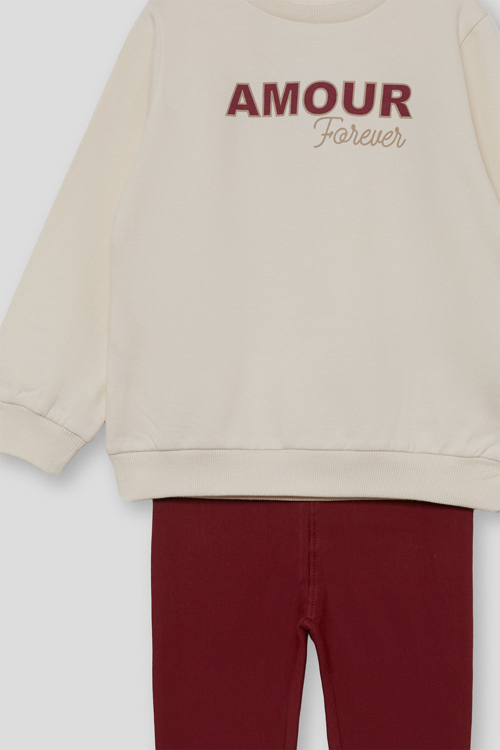 Conjunto Niña Crudo y Burdeos Sudadera “Amour Forever” 2-16 Años | Ref. 366035 | Siju Moda Infantil