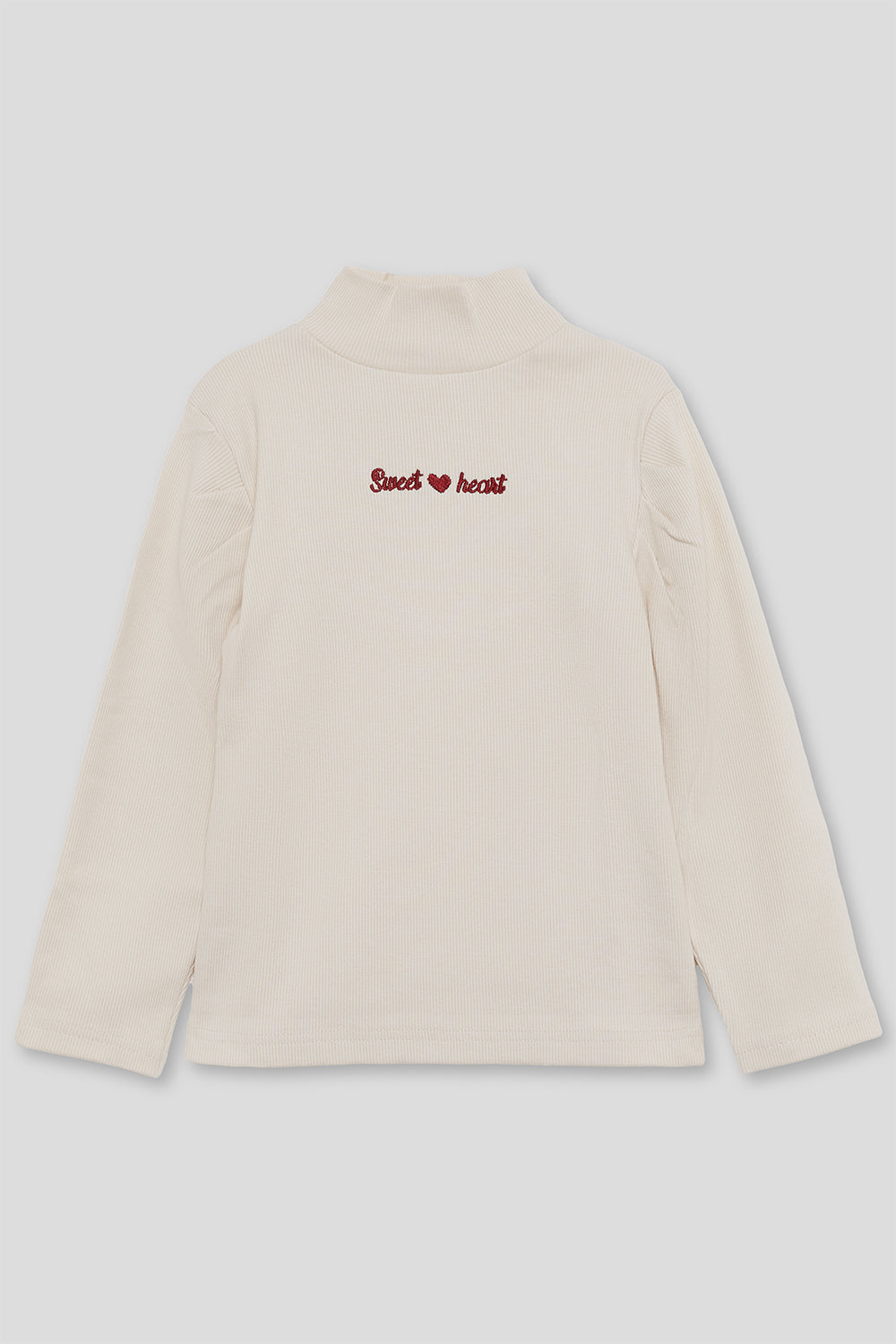 Camiseta Niña Crudo Canalé con Cuello Alto “Sweet Heart” | Ref. 366036 | Siju Moda Infantil