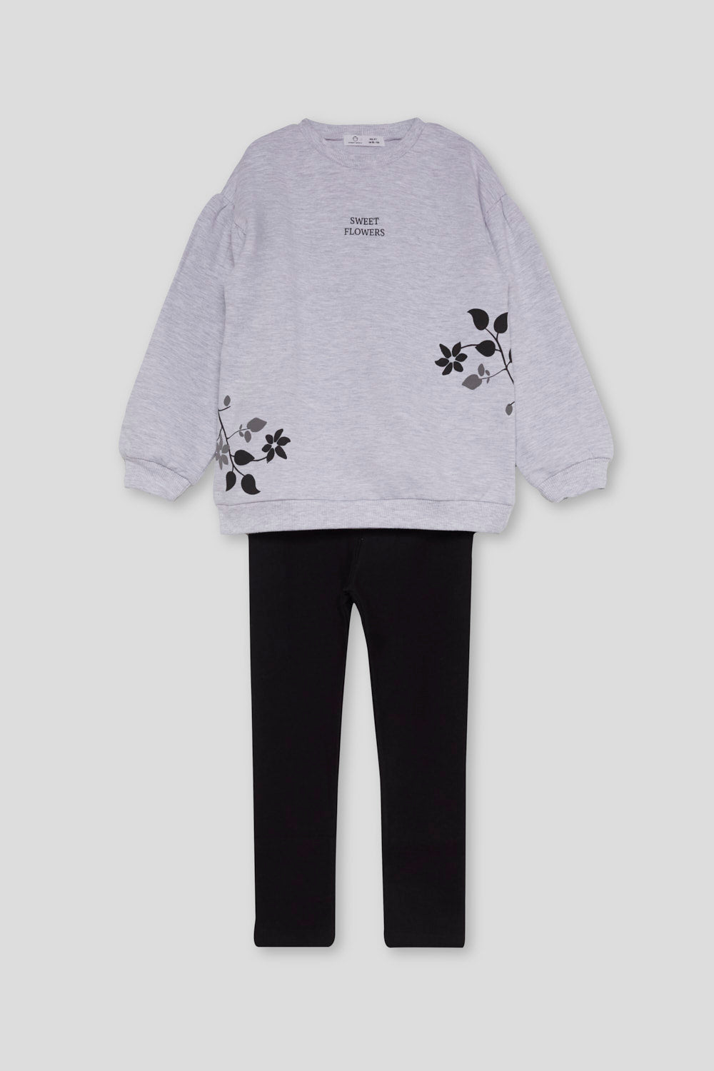 Conjunto Niña Gris “Sweet Flowers” con Legging Negro | Ref. 366048 | Siju Moda Infantil