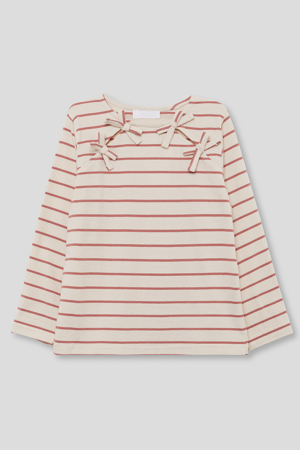 Camiseta Niña Crudo de Rayas Burdeos con Lazos | Ref. 366053 | Siju Moda Infantil