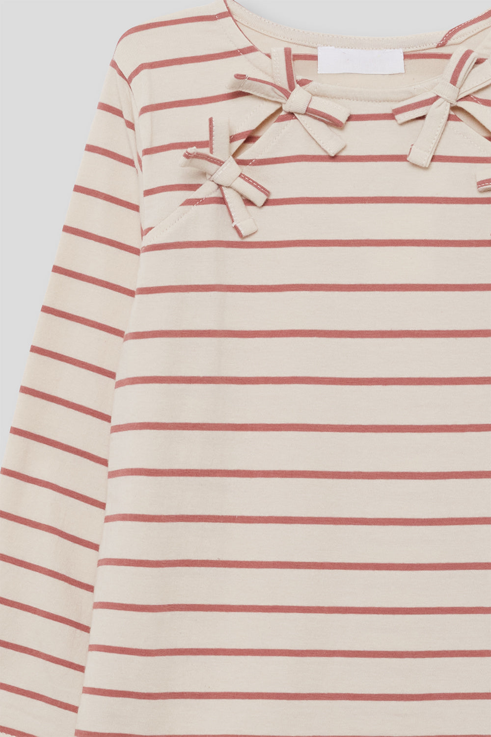 Camiseta Niña Crudo de Rayas Burdeos con Lazos | Ref. 366053 | Siju Moda Infantil