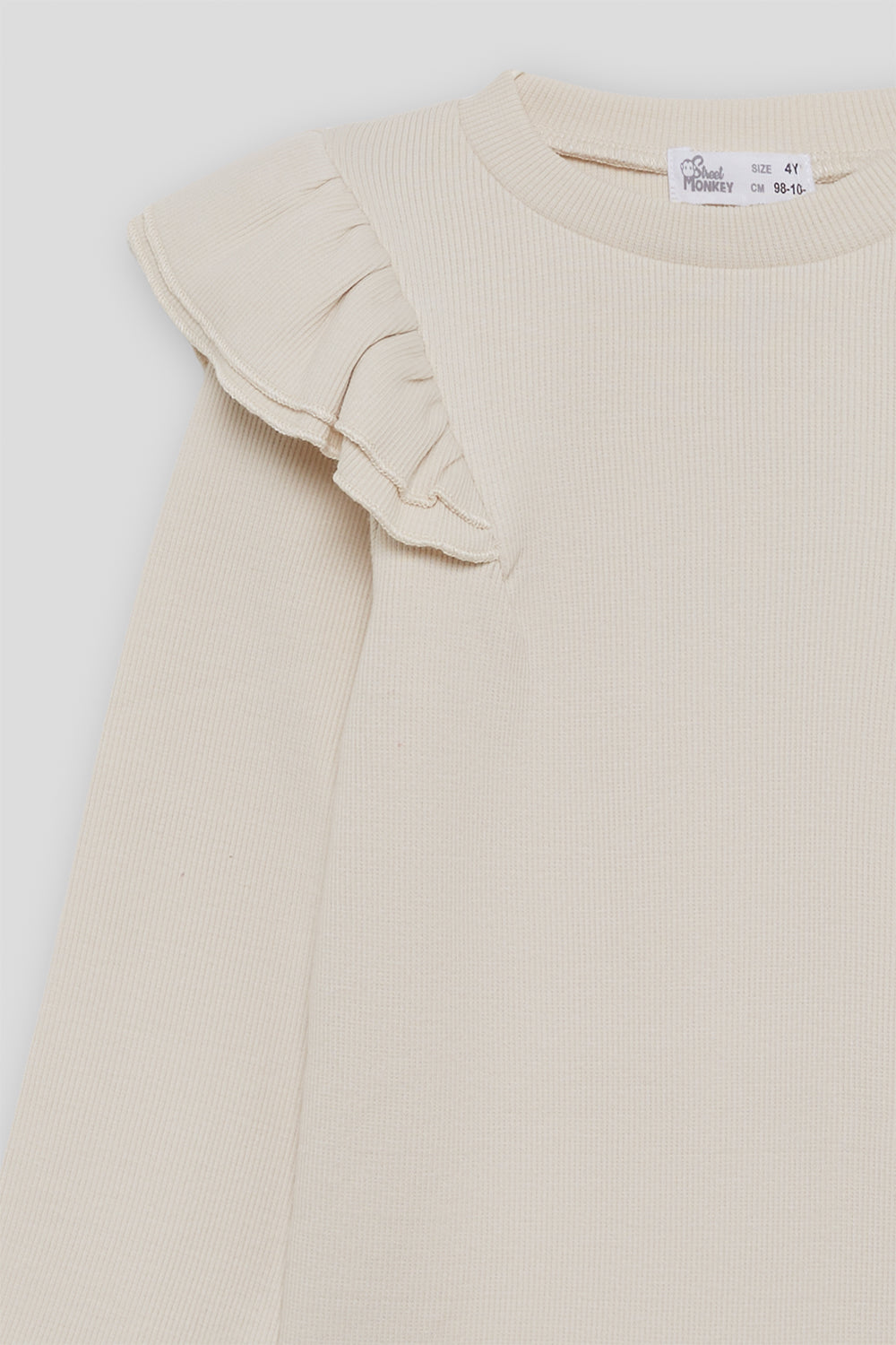 Camiseta Niña Crudo de Canalé con Volantes en los Hombros | Ref. 366064 | Siju Moda Infantil