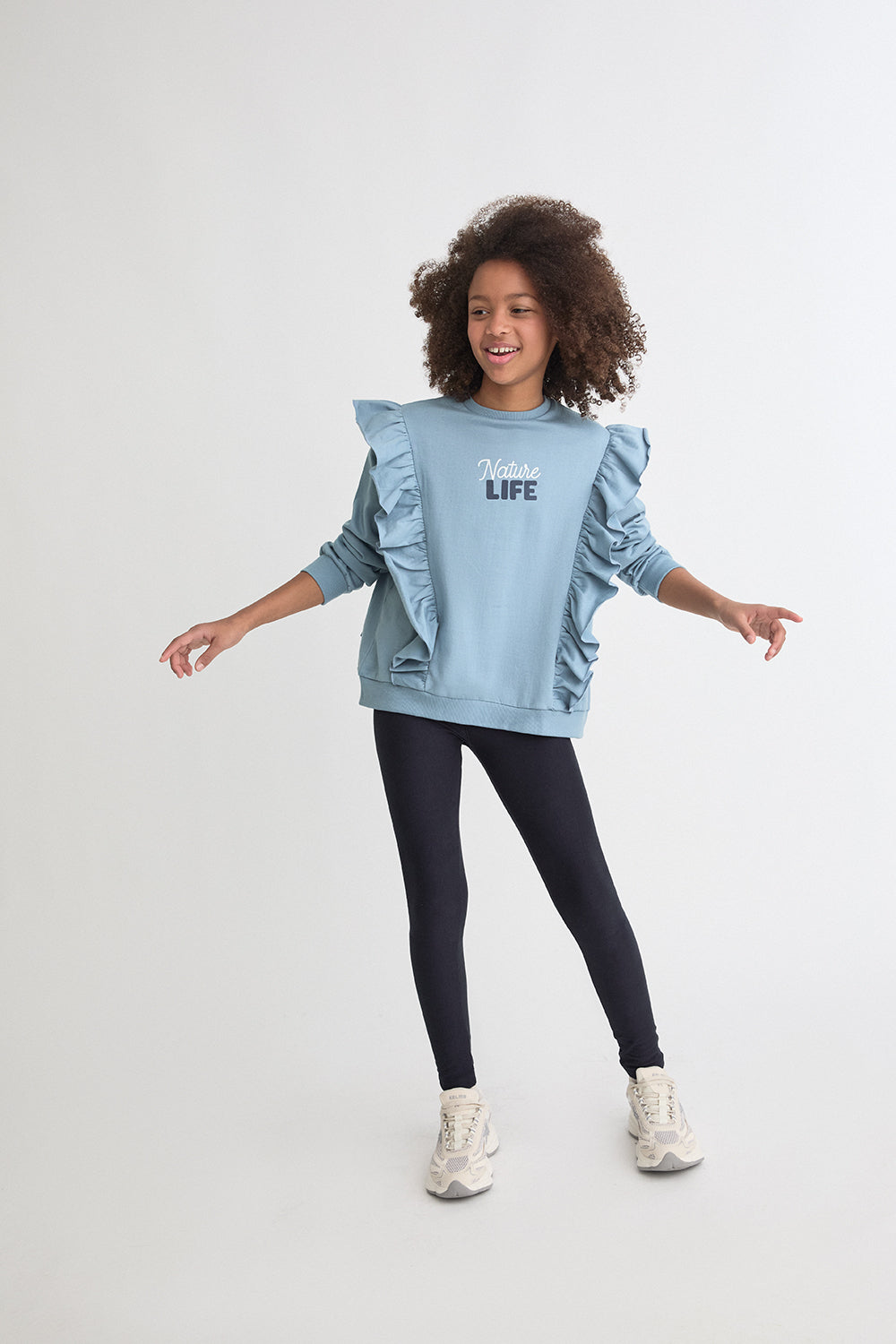 Conjunto Niña Azul con Sudadera de Volantes y Legging Marino | Ref. 366068 | Siju Moda Infantil