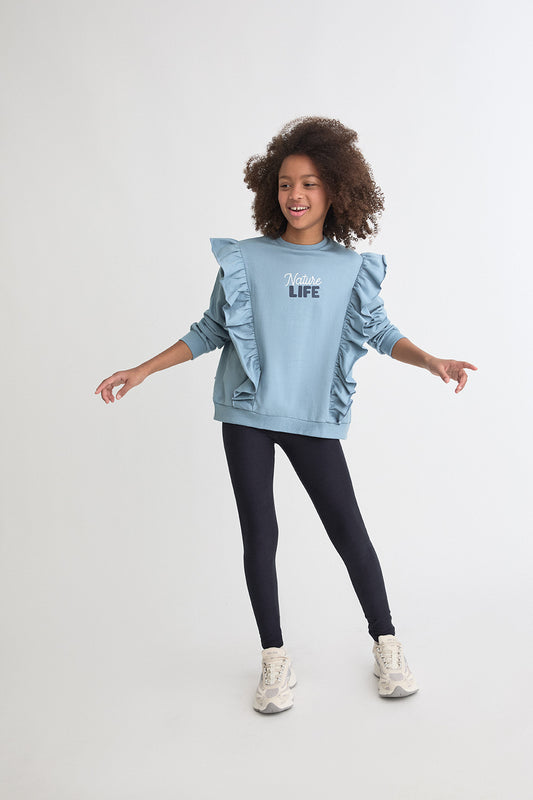 Conjunto Niña Azul con Sudadera de Volantes y Legging Marino | Ref. 366068 | Siju Moda Infantil