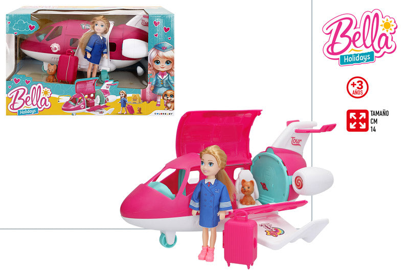 Muñeca 14 cm con Avión y Accesorios de Viaje (+3 Años)-Bella –