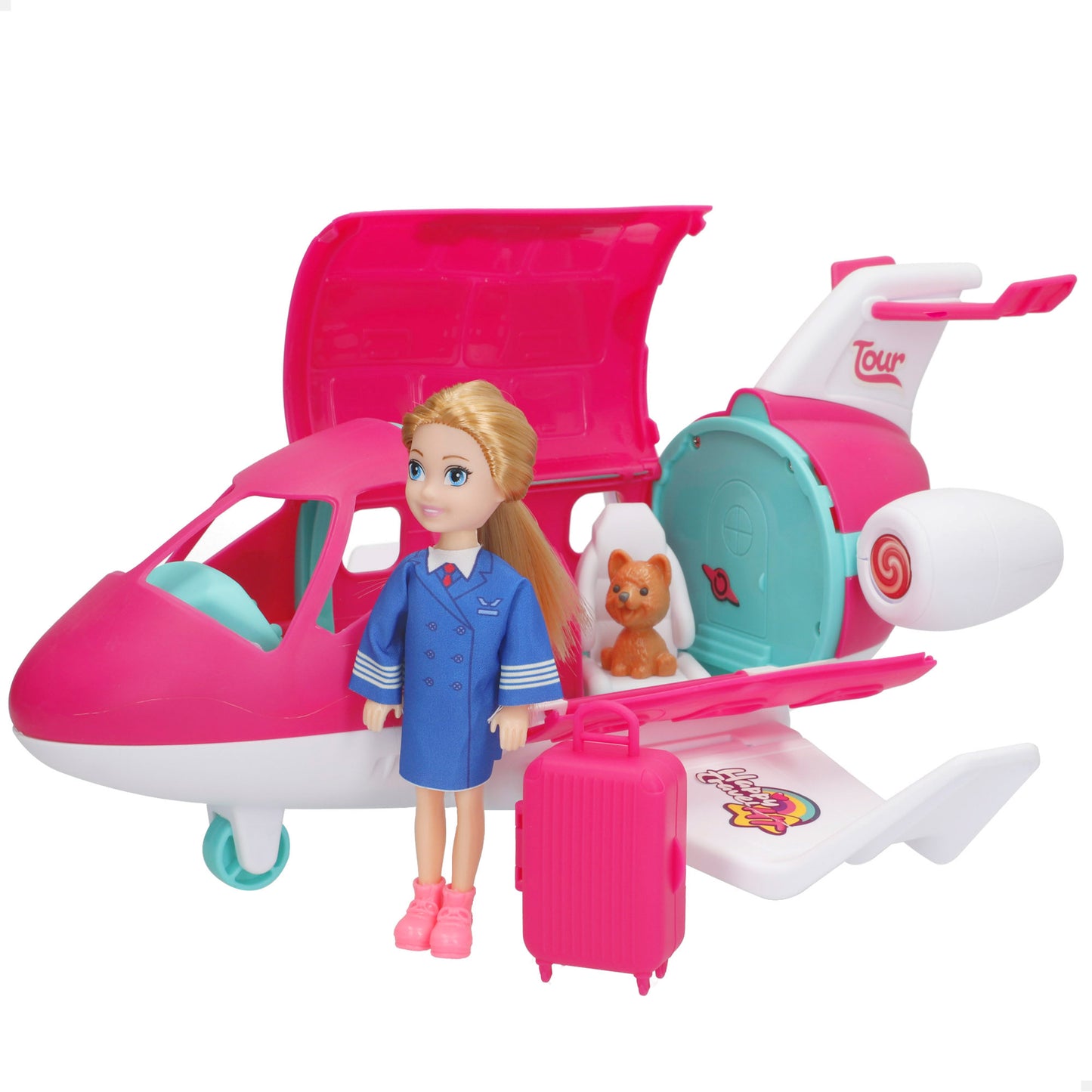 Muñeca 14 cm con Avión y Accesorios de Viaje (+3 Años)-Bella –