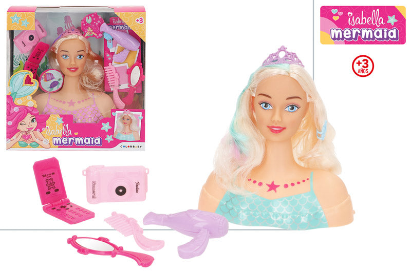 Busto de Muñeca con Accesorios para Peinar y Maquillar (2/S) +3 Años-Isabella
