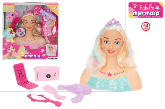 Busto de Muñeca con Accesorios para Peinar y Maquillar (2/S) +3 Años-Isabella