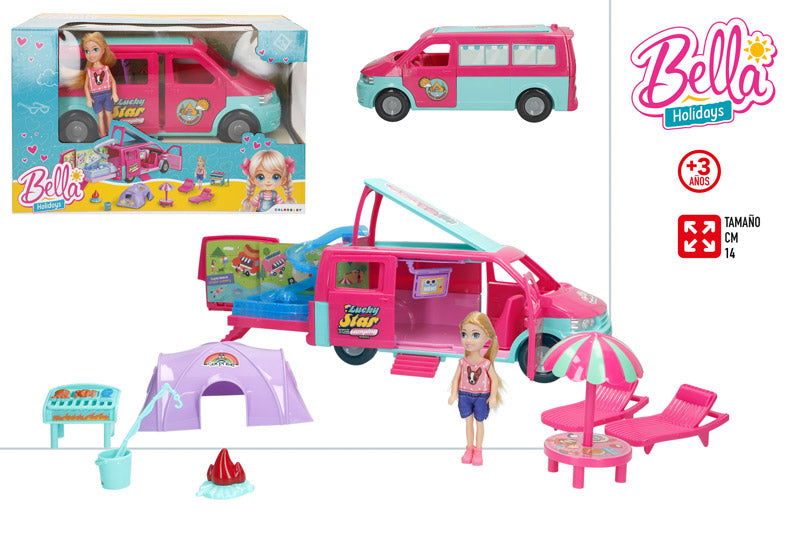 Muñeca 14 cm con Furgoneta de Camping y Accesorios (+3 Años)-Bella
