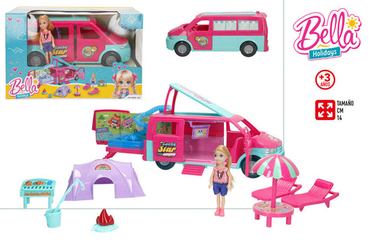 Muñeca 14 cm con Furgoneta de Camping y Accesorios (+3 Años)-Bella