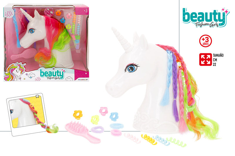 Busto Unicornio 22 cm con Accesorios de Peinado (+3 Años)