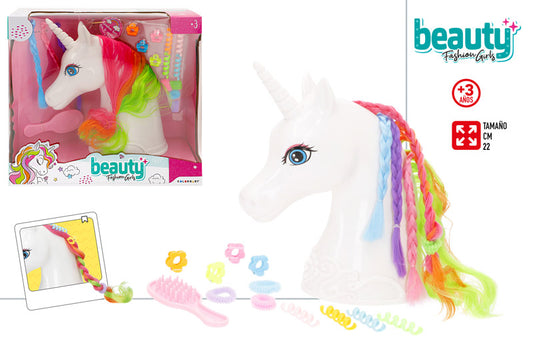 Busto Unicornio 22 cm con Accesorios de Peinado (+3 Años)
