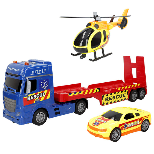 Camión Portavehículos de Rescate 1:12 con Luz y Sonido (Fricción)-Speed&Go –