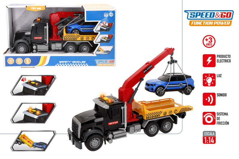 Camión Grúa 1:14 con Luz y Sonido (Fricción)-Speed&Go