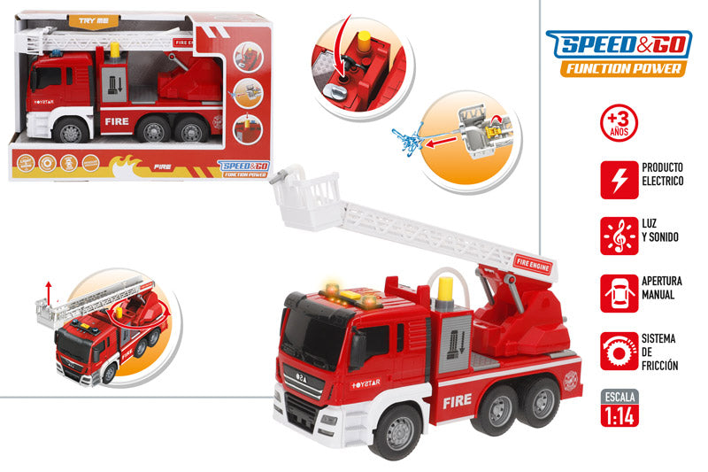 Camión de Bomberos 1:14 con Luz y Sonido (Fricción)-Speed&Go