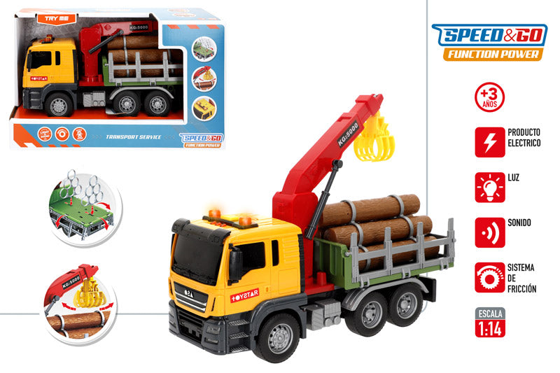 Camión Maderero 1:14 con Luz y Sonido (Fricción)-Speed&Go