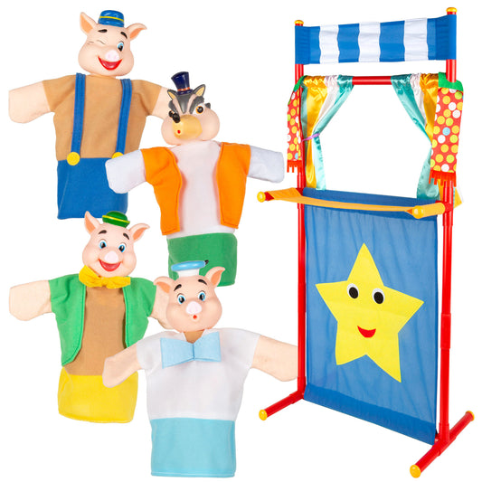 Set de Teatro con 4 Marionetas – Los Tres Cerditos 55×115 cm