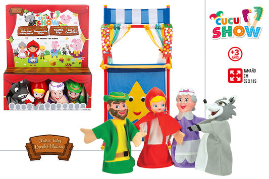 Set de Teatro con 4 Marionetas – Caperucita Roja 55×115 cm