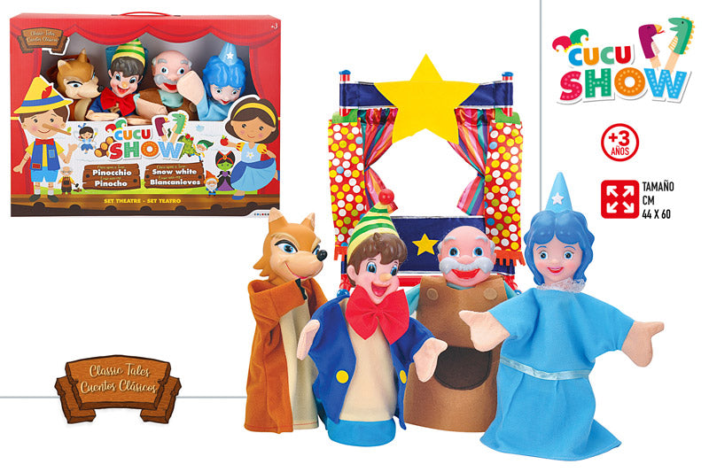 Set de Teatro con 4 Marionetas – Pinocho 44×60 cm