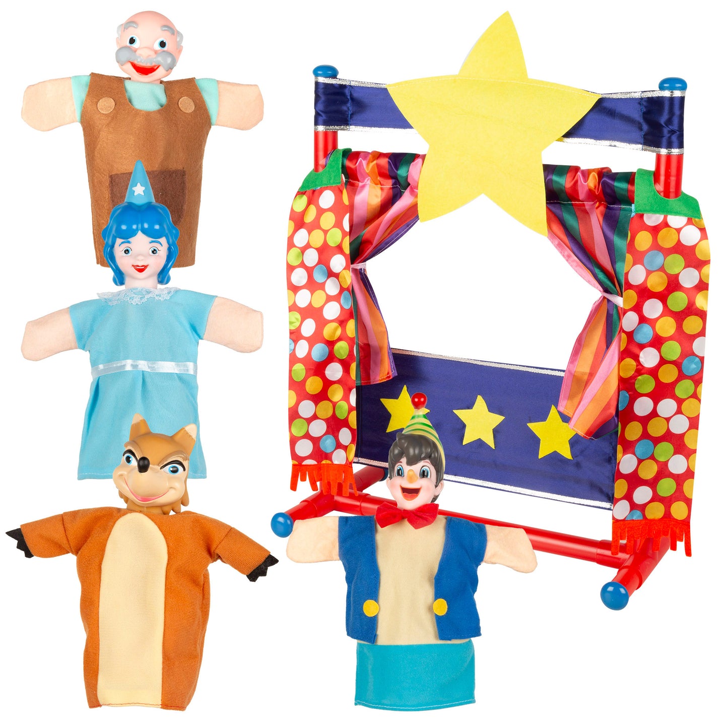 Set de Teatro con 4 Marionetas – Pinocho 44×60 cm
