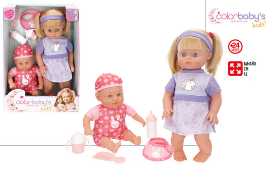 Set Muñeca Bebé 42 cm + Bebé 30 cm con Accesorios (+24 Meses) -Colorbaby’s
