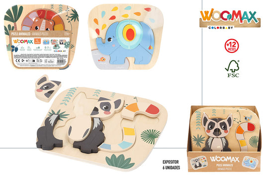 Puzzle de Madera Animales de la Jungla (+18 Meses) | 3 Modelos Surtidos-Woomax