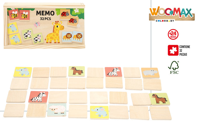 Juego de Memoria de Animales en Madera (+24 Meses)-Woomax