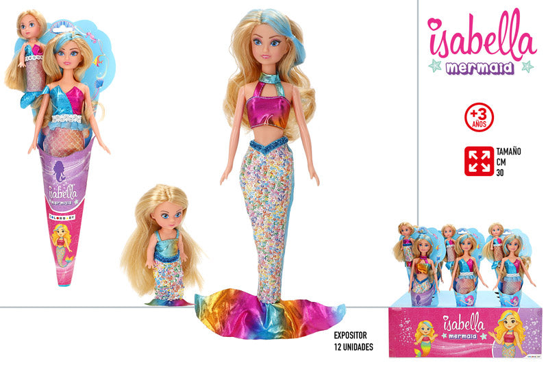 Muñeca Sirena 30 cm con Cola Brillante (2 Modelos Surtidos)-Isabella