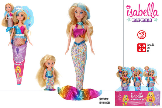 Muñeca Sirena 30 cm con Cola Brillante (2 Modelos Surtidos)-Isabella