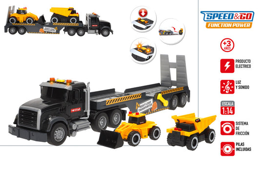 Camión Remolque 1:14 con 2 Vehículos y Luz & Sonido (Fricción)Speed&Go