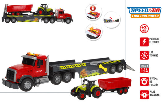 Camión Remolque 1:14 con Tractor y Luz & Sonido (Fricción)-Speed&Go