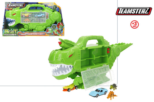 Estuche Dinosaurio con Lanza Misil + 2 Coches Metálicos + Accesorios-Teamsterz