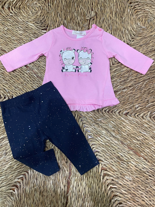 Conjunto cebra rosa camiseta y leggins brillo 1-3 meses hasta 18-24 meses