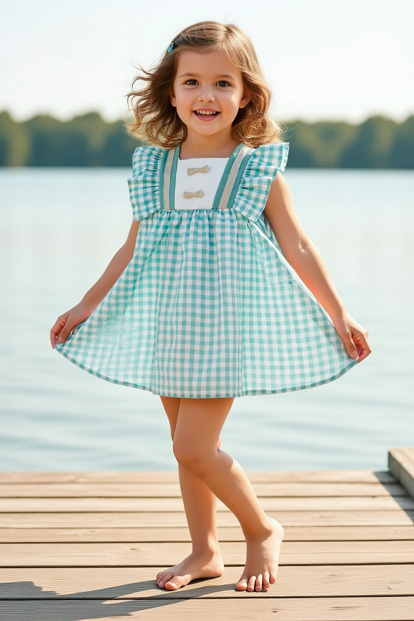 Vestido bebé Módena Del Sur cuadros vichy verde agua | 3-36 meses