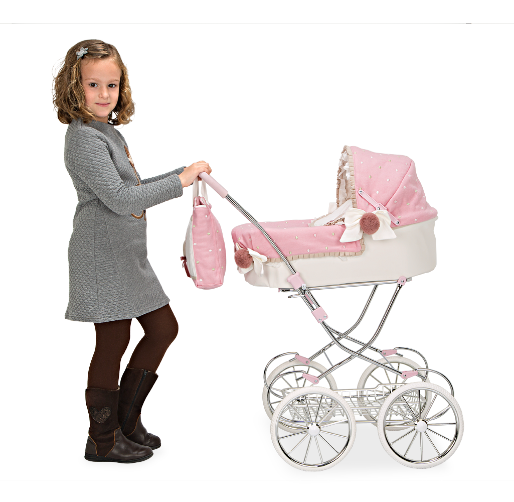 Coche con capota Reborn de París plegable con bolso – Muñecas Arias 🧸✨