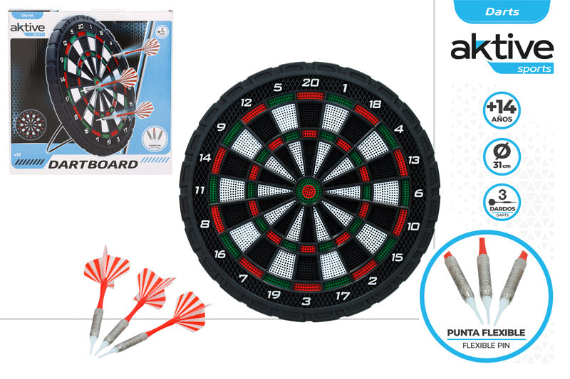 Diana de Dardos Ø31 cm con 3 Dardos de Plástico Aktive