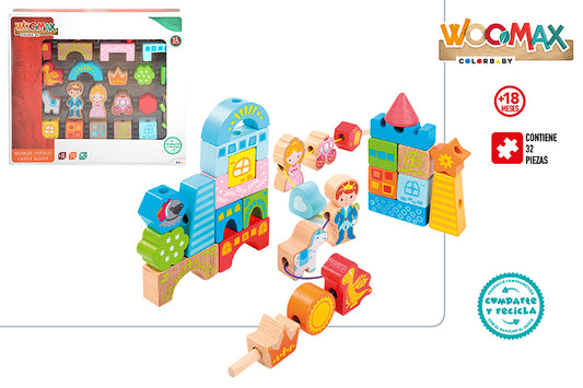 Bloques de Madera Castillo 32 Piezas (+18 Meses)Woomax