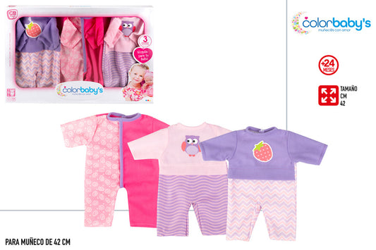 Set 3 Trajes para Muñeco Bebé 42 cm Colorbaby’s