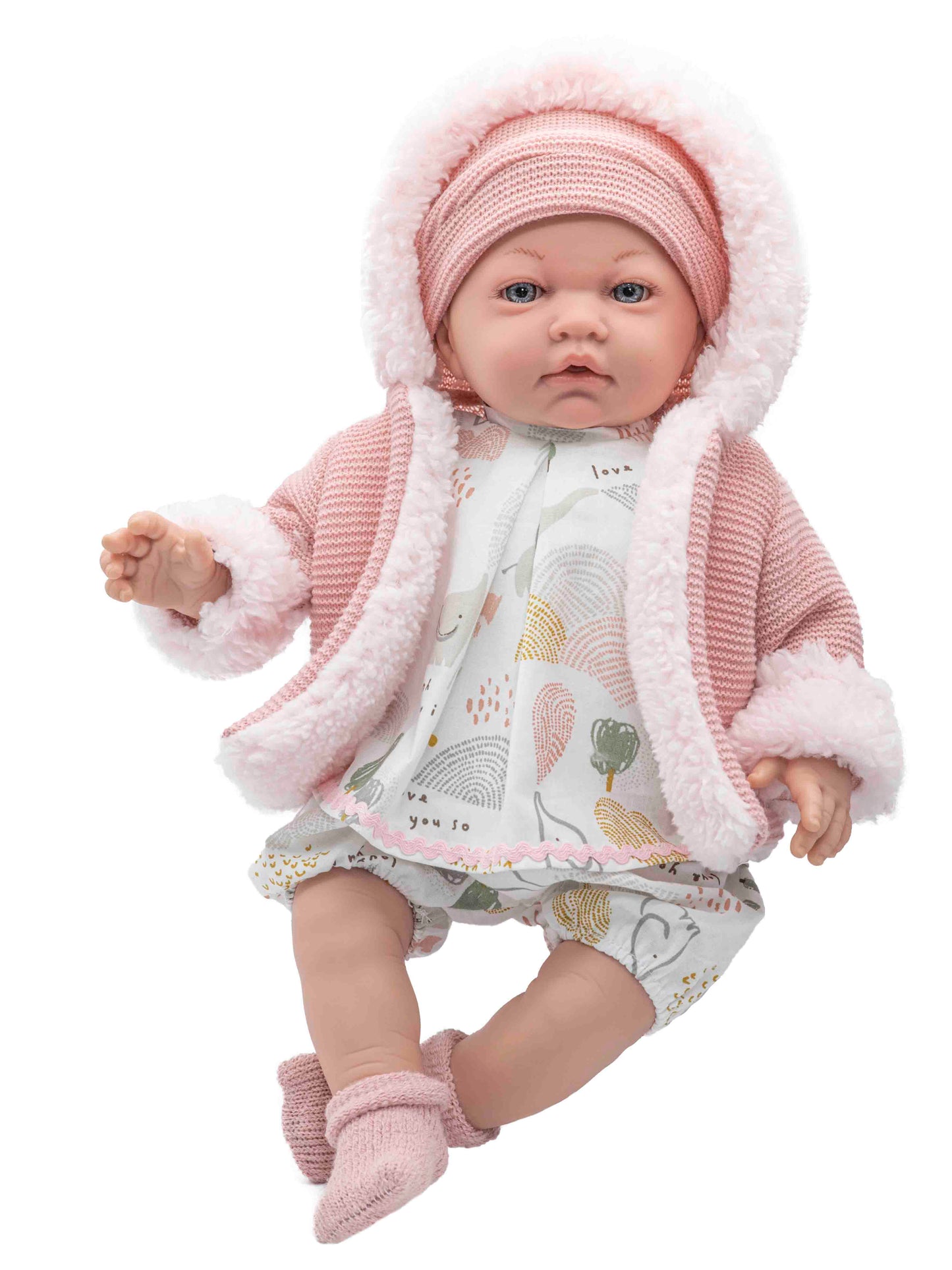 Muñeca bebe reborn Mia chaqueta sonidos Rosa Toys