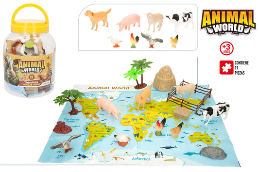 Bote 19 Animales de Granja con Accesorios (D16x21 cm) Animal World