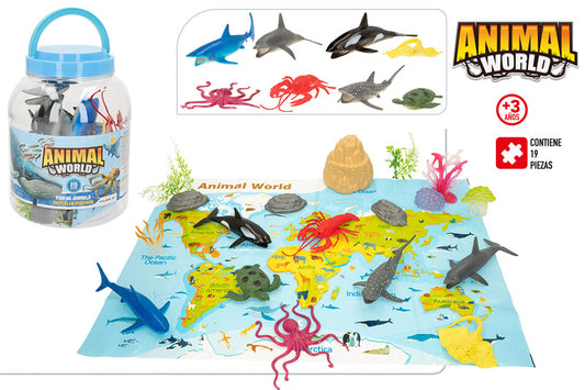 Bote 19 Animales del Océano con Accesorios (D16x21 cm)Animal World