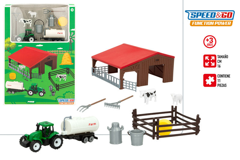 Set Tractor de Granja 16 cm con Accesorios Speed&Go