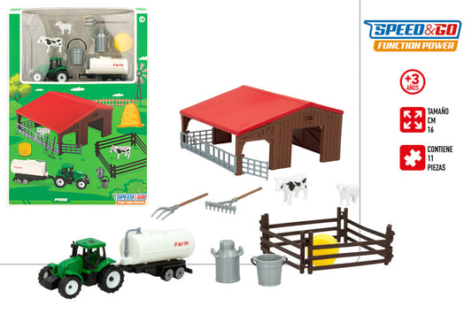 Set Tractor de Granja 16 cm con Accesorios Speed&Go