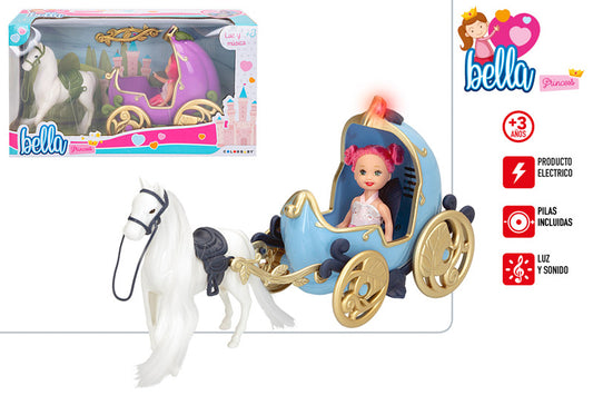 Carruaje con Luz y Sonido + Muñeca 9 cm 👑✨ Bella