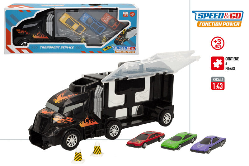 Camión Portacoches con 3 Coches de Metal SPEED&GO