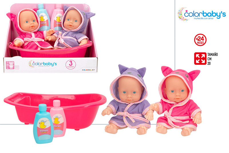 Set de Baño con 2 Bebés 20 cm + Accesorios (+24M) COLORBABY'S –