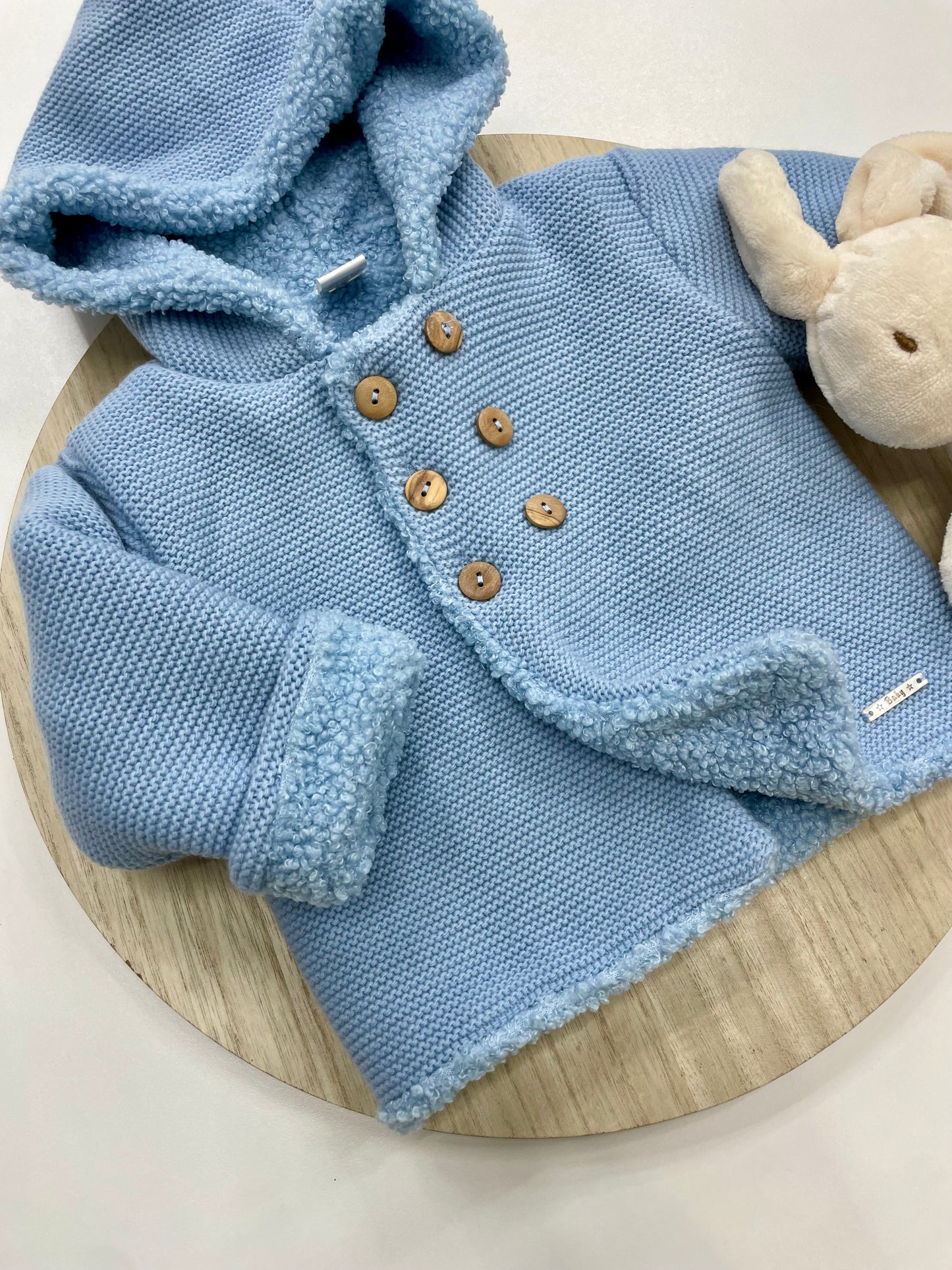 Chaqueta bebé lana azul con borreguito interior y capucha | Tallas 6-24 meses